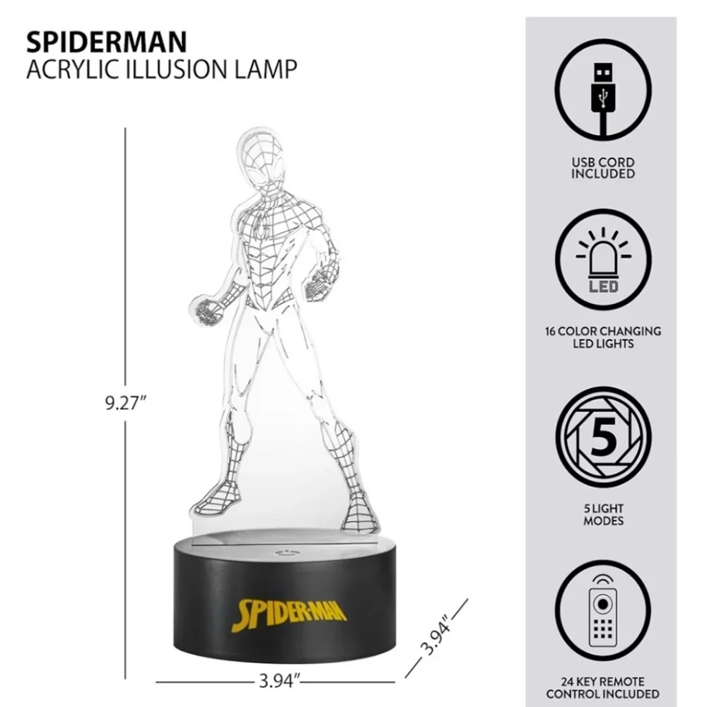Spider-Man LED Acrylic Night Light 16 Colors Remote Controlled EUC
